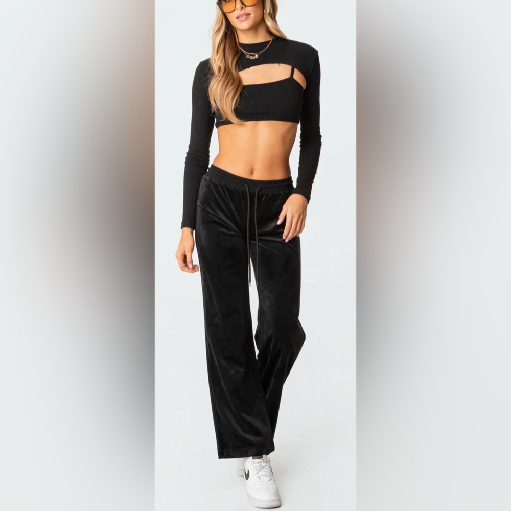 Edikted Midnight Black Velour Joggers NWOT